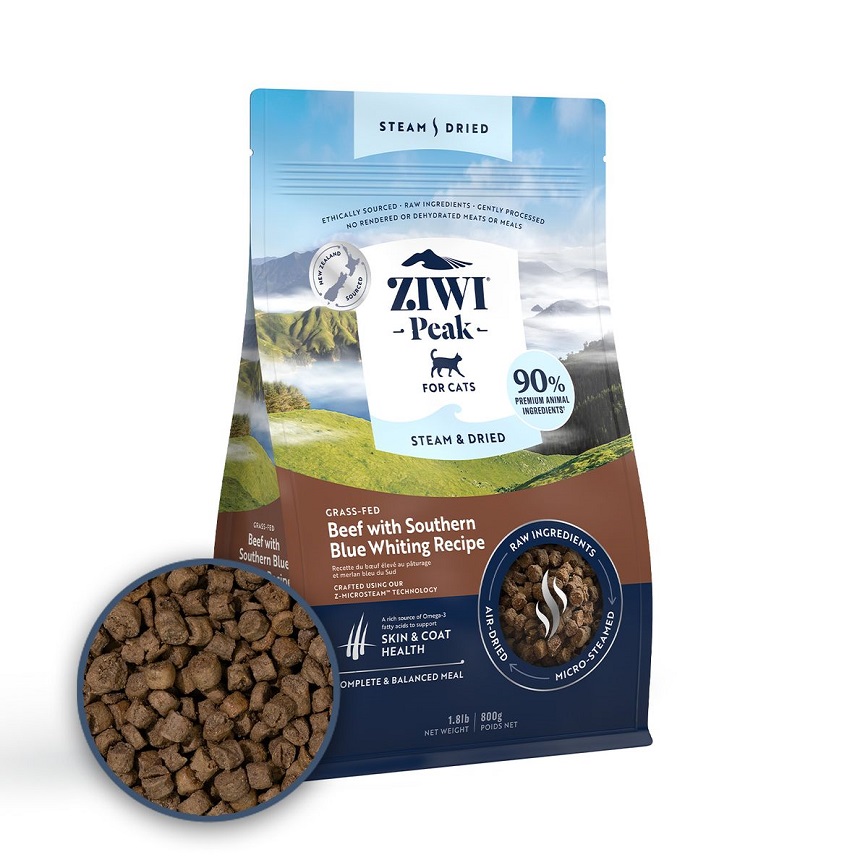 ZiwiPeak ZiwiPeak 貓糧 微蒸風乾系列 草飼牛肉 配南藍鱈 食譜 800g (ZSCB)