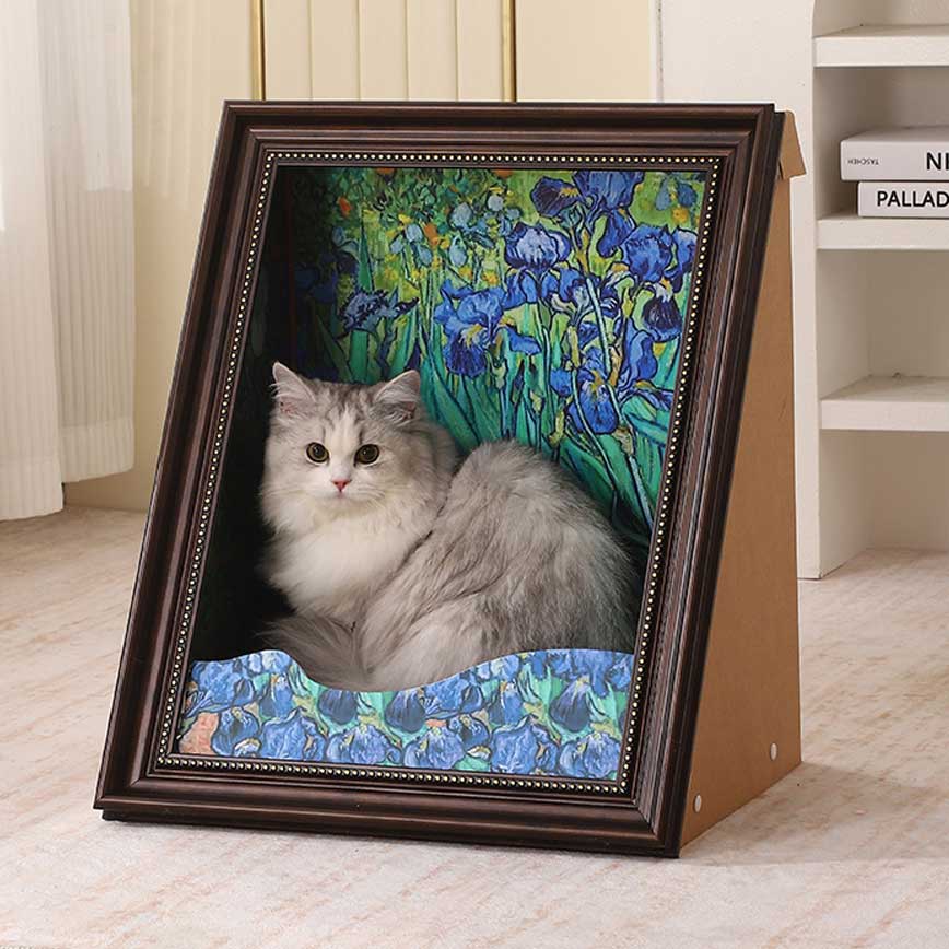 【富貴貓砂 水晶貓砂 換購品】4D 貓抓板之名畫系列 貓玩具 鳶尾花 1個