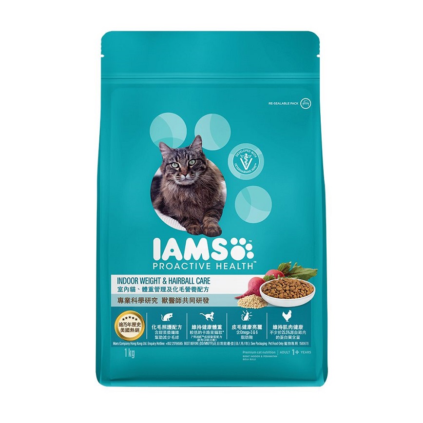 貓糧 IAMS PROACTIVE HEALTH 貓糧 貓乾糧 室內體重管理及化毛配方 1kg