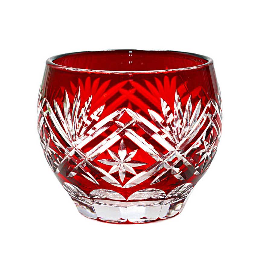 清酒杯 日式切子 清酒杯 米子花紅色 1個