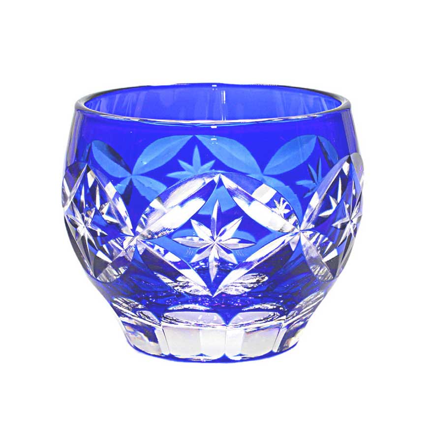 清酒杯 日式切子 清酒杯 彩星七寶藍色 1個