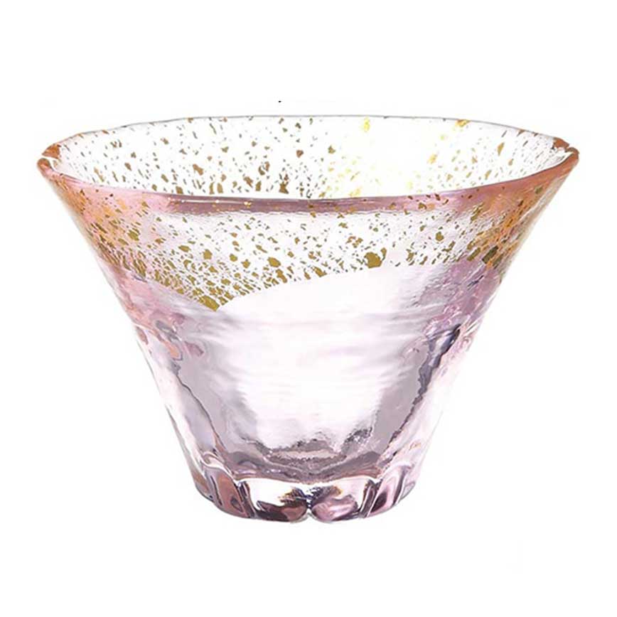 清酒杯 日式清酒杯 富士山杯金箔水晶玻璃 粉金色 1個