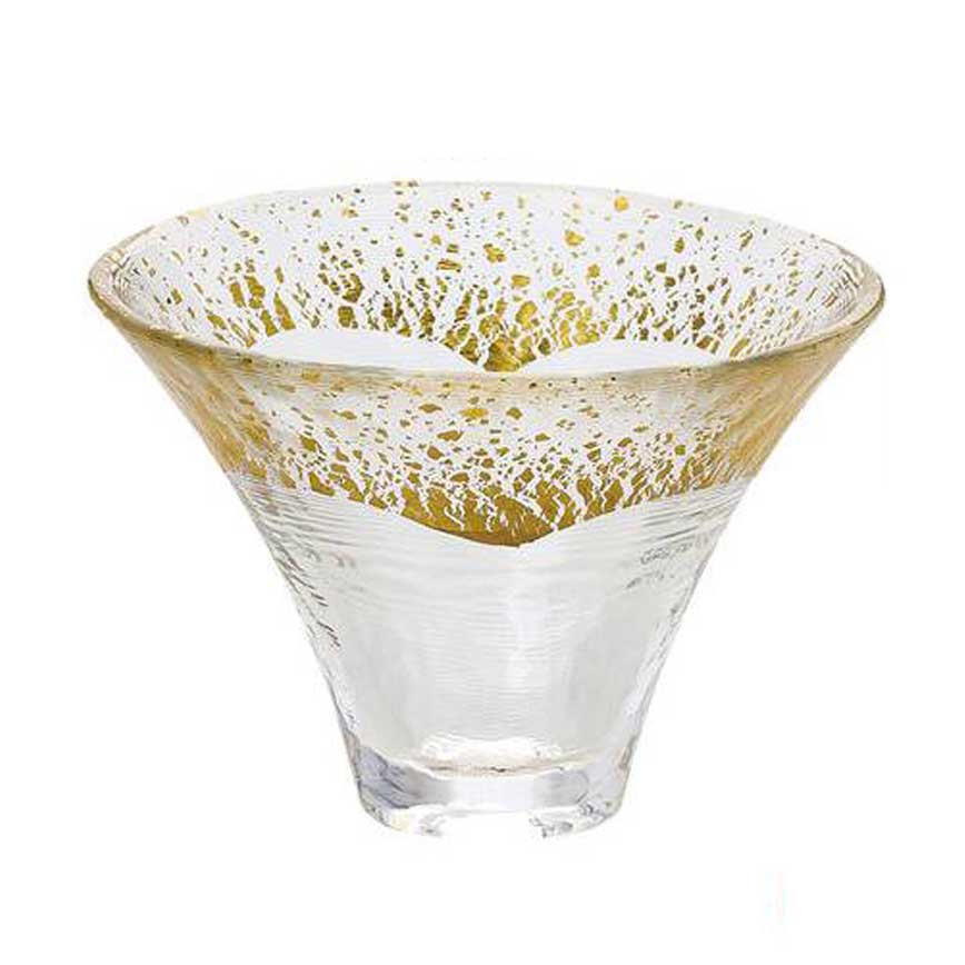 清酒杯 日式清酒杯 富士山杯金箔水晶玻璃 透明金 1個