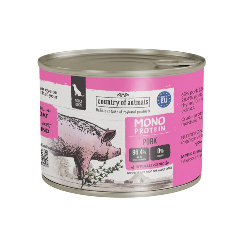 狗罐頭 Country of animals 狗罐頭 單一蛋白罐 豬肉 200g (94382)