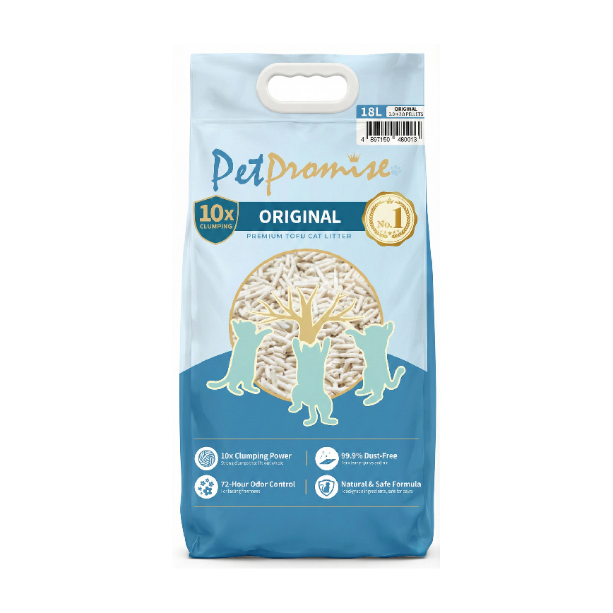 豆腐貓砂 Pet Promise毛孩承諾 3.0+2.0mm粗幼混合 豆腐貓砂 原味 國際版 18L - 原裝行貨