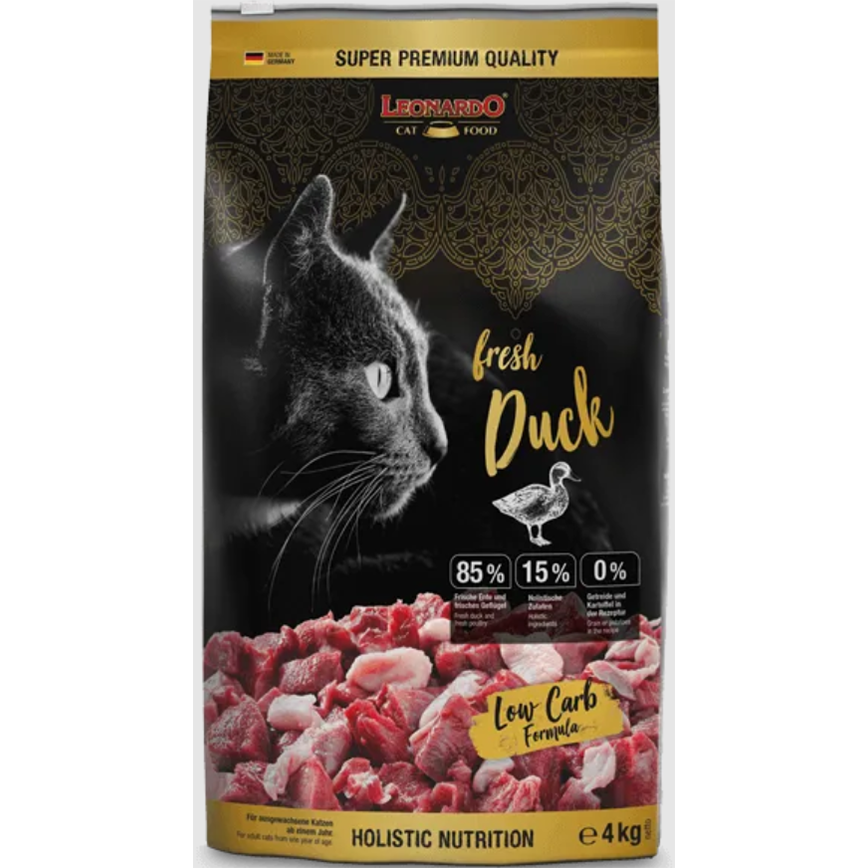 Leonardo Leonardo 貓糧 無穀物鮮肉貓乾糧 成貓糧 新鮮鴨肉+家禽配方 4kg