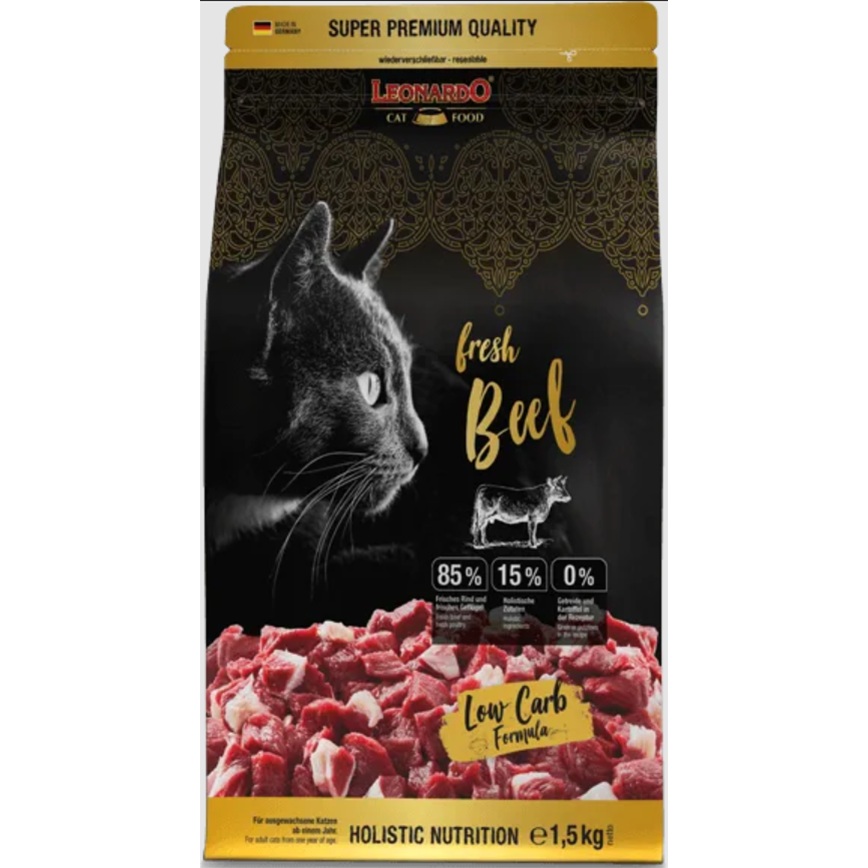 Leonardo Leonardo 貓糧 無穀物鮮肉貓乾糧 成貓糧 新鮮牛肉+家禽配方 1.5kg