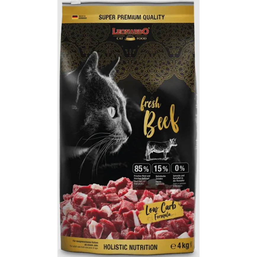 Leonardo Leonardo 貓糧 無穀物鮮肉貓乾糧 成貓糧 新鮮牛肉+家禽配方 4kg