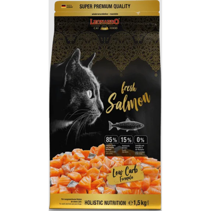 Leonardo Leonardo 貓糧 無穀物鮮肉貓乾糧 成貓糧 新鮮三文魚+家禽配方 1.5kg