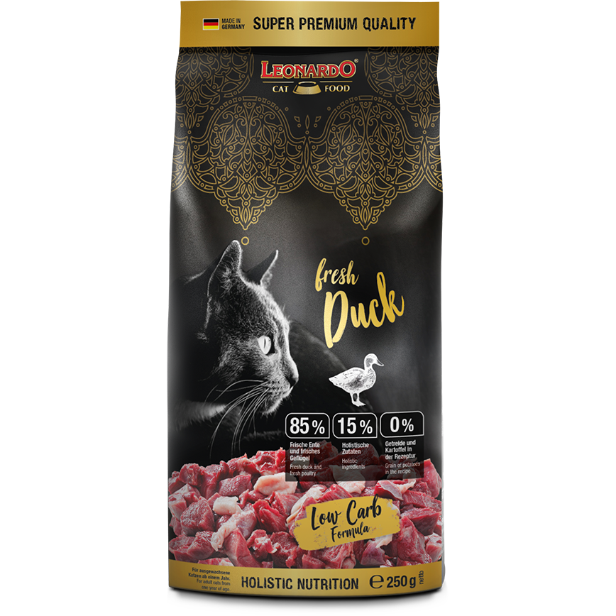 Leonardo Leonardo 貓糧 無穀物鮮肉貓乾糧 成貓糧 新鮮鴨肉+家禽配方 0.25kg
