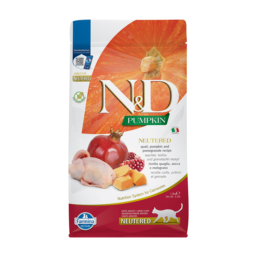 Farmina Farmina N&D 貓糧 南瓜無穀系列 鵪鶉石榴 絕育貓配方 1.5kg (PND0150015)