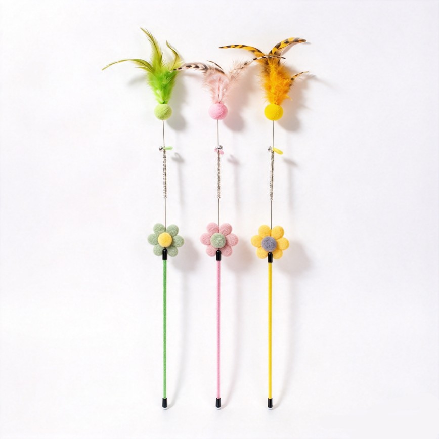 貓玩具 仙女逗貓棒 花朵羽毛帶鈴鐺 (顏色隨機)