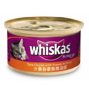 whiskas偉嘉-極品貓罐頭-汁煮吞拿魚塊及蝦-85g-10030724-Whiskas-偉嘉-寵物用品速遞