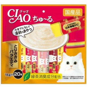 INABA-CIAO-日本CIAO肉泥餐包-雞肉蟹及雜錦海鮮肉醬-14g-20本袋裝-紅黃-SC-195-CIAO-INABA-寵物用品速遞