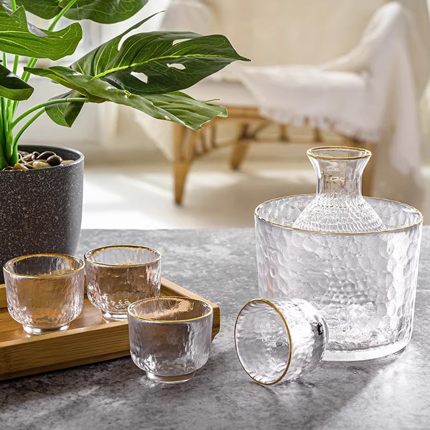 日式清酒杯 酒具套装 玻璃優雅金邊 1缸1瓶2杯 (圖片3)