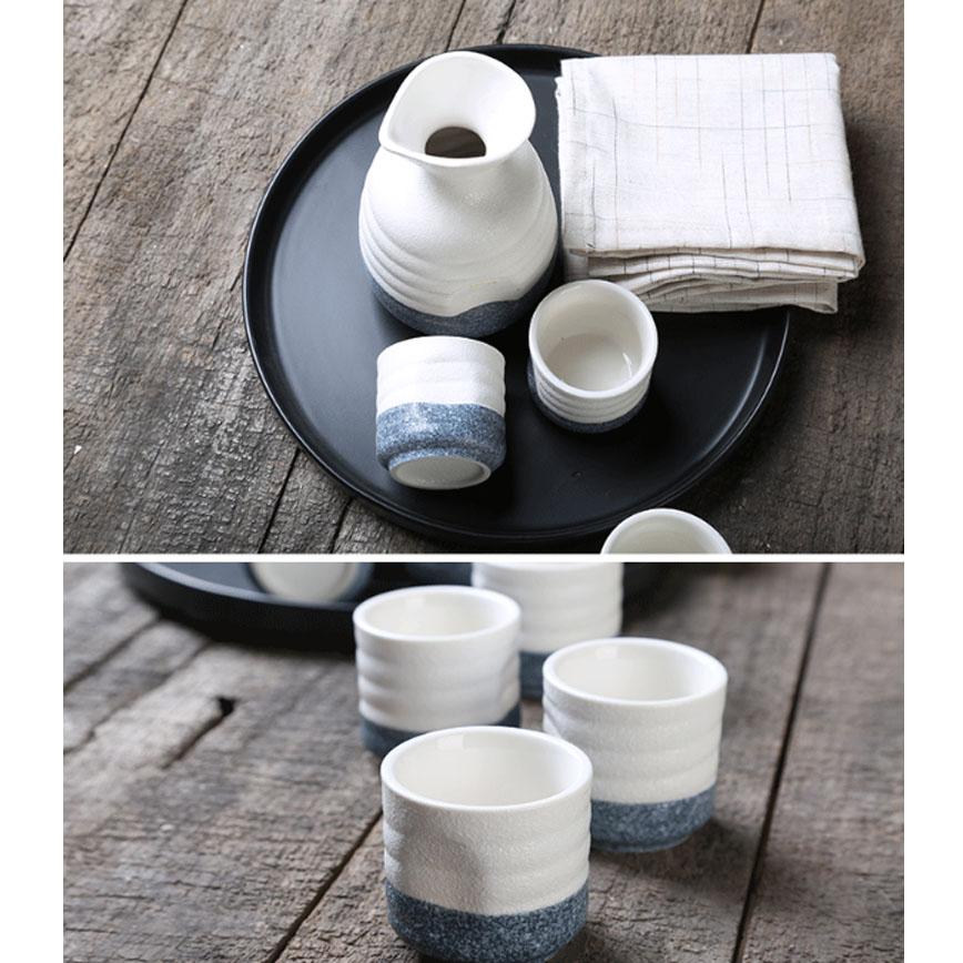 【合同酒精株式會社 梅酒 換購品】日式和風酒杯酒瓶套裝 白藍色 一瓶四杯