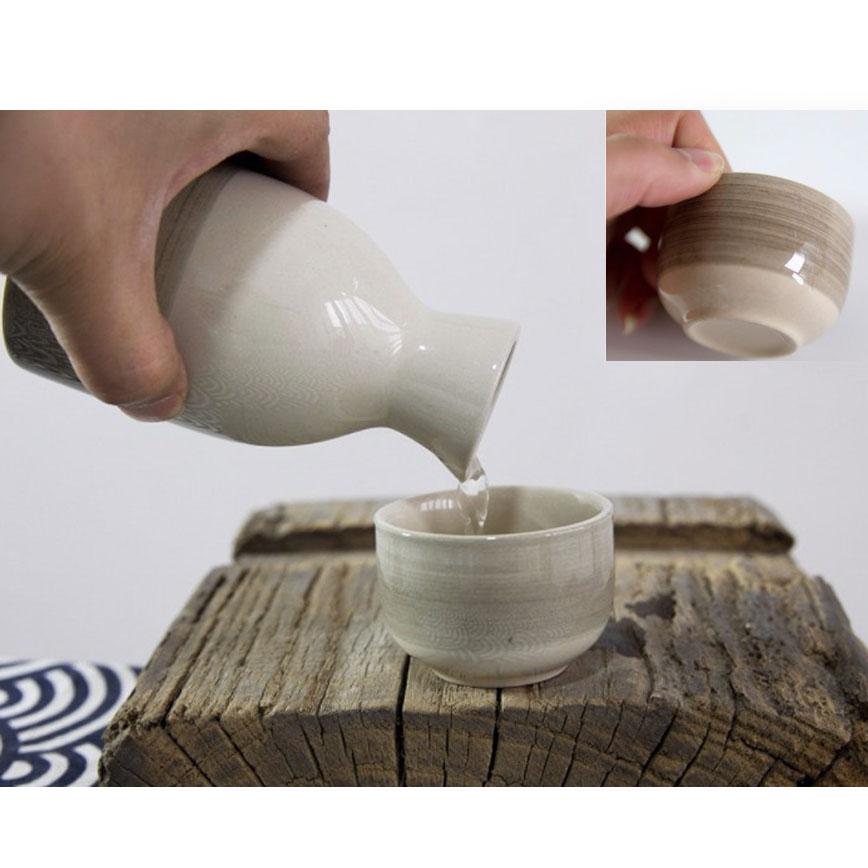 酒杯套裝 清酒杯 北歐風小清新陶瓷酒杯酒瓶套裝 一瓶兩杯 (茶啡色)