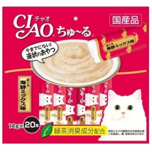 貓小食-日本CIAO肉泥餐包-金槍魚及海鮮混合肉醬-14g-20本袋裝-桃紅-SC-127-CIAO-INABA-寵物用品速遞